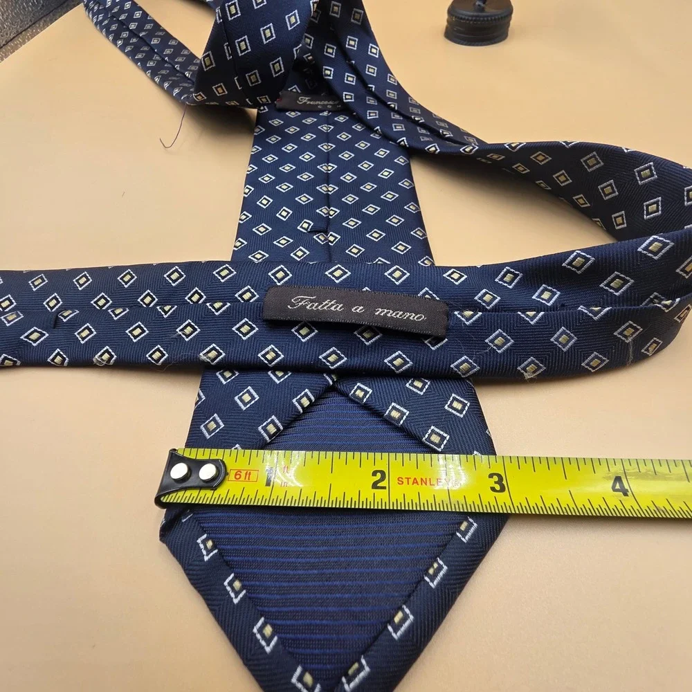 Francesco Rasori Como Navy Blue Gold Geometric Silk Tie Handmade Italy Mens